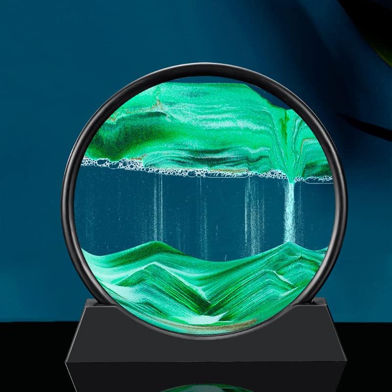 Arthink Moving Sand Art Picture in Motion Round Glass 3D Deep Sea Landscape, Dynamic Sand Art Sandscapes, Sensory Relaxing Desktop