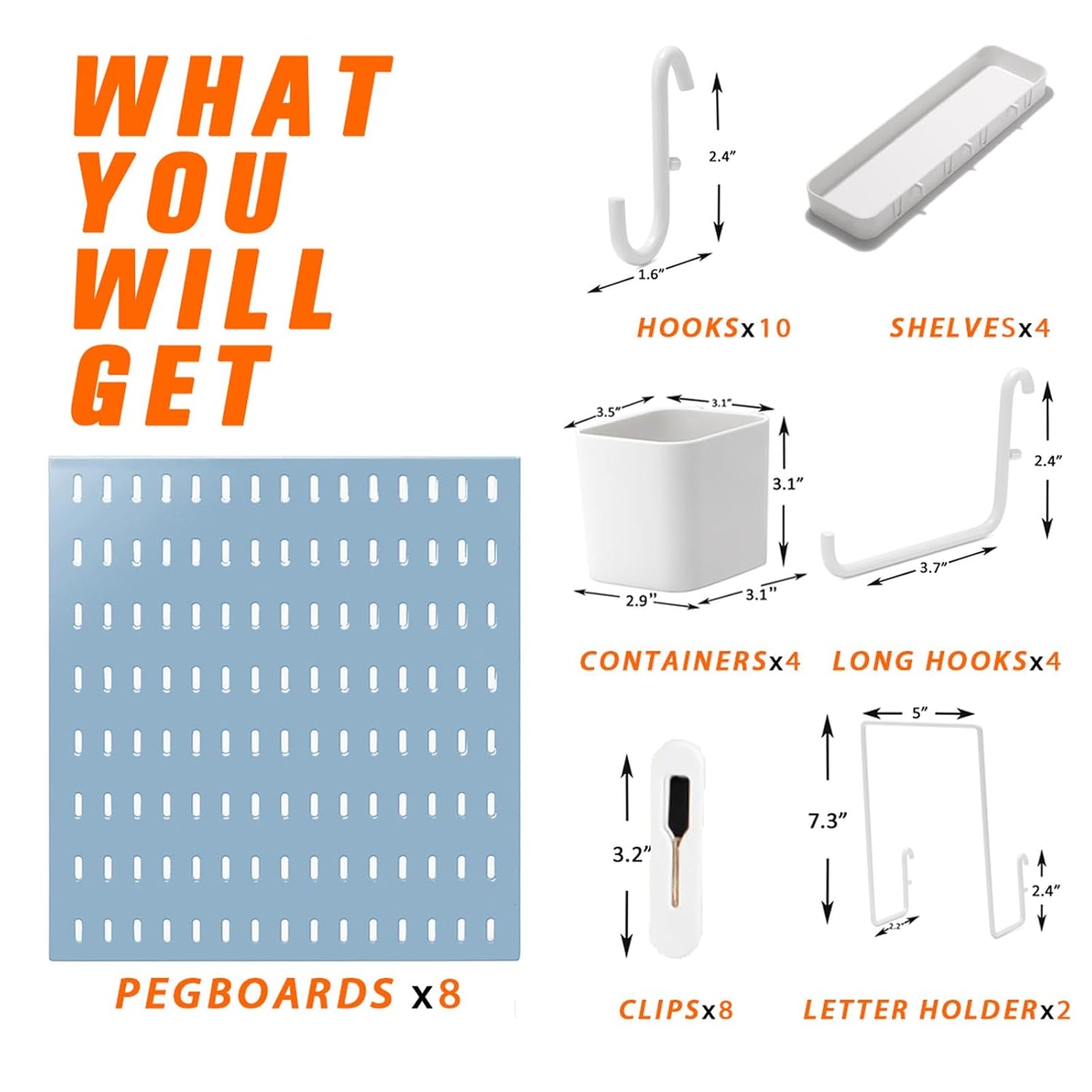 Pegboard Combination Kit, 8 Peg Boards and 30 Accessories Modular Hanging Black Pegboard for Walls, Office Wall Organizer, Keys Holder on Wall, Nursery Storage, 44"x22" Black