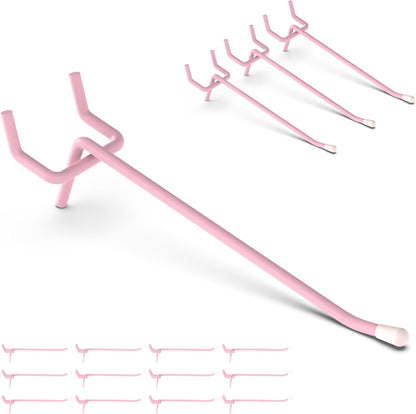 HUHOLE 50-Pack Pink Pegboard Hooks 2 Inch, Decorative Metal Peg Board Hangers with Rubber Safety Tips, Fits 1/8" & 1/4" Boards, Heavy Duty Organizer for Craft Room, Nursery, Garage & Retail Display