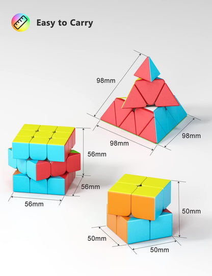 Vdealen Speed Cube Set, 2x2x2 3x3x3 Pyramid Magic Cube Set, Puzzle Cube Toys Birthday Party Christmas Stocking Stuffers Gift for Kids Teens Adults(Carbon Fiber Sticker)