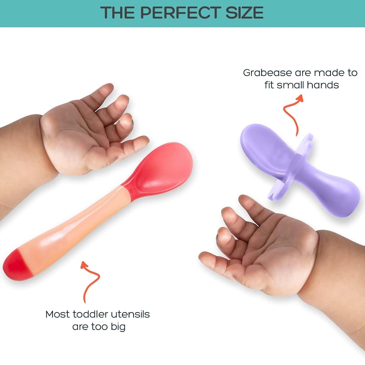 Grabease Baby Feeding Utensils - Anti-Choke Collar & Toddler Fork for Ages 1-3 - Easy-Grip Curved Handle Infant Spoon - Dishwasher-Safe Convenience & Baby Cutlery - Teal
