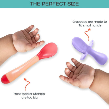 Grabease Baby Feeding Utensils - Anti-Choke Collar & Toddler Fork for Ages 1-3 - Easy-Grip Curved Handle Infant Spoon - Dishwasher-Safe Convenience & Baby Cutlery - Teal