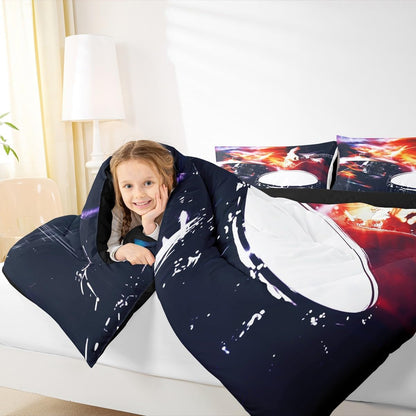 Erosebridal Drum Kit 3D Print Kids Comforter Sets Rock Music Themed Full Bedding Set for Boys Girls Musical Pattern Comforter Set,Colorful Retro Style Quilt Duvet 3 Pcs