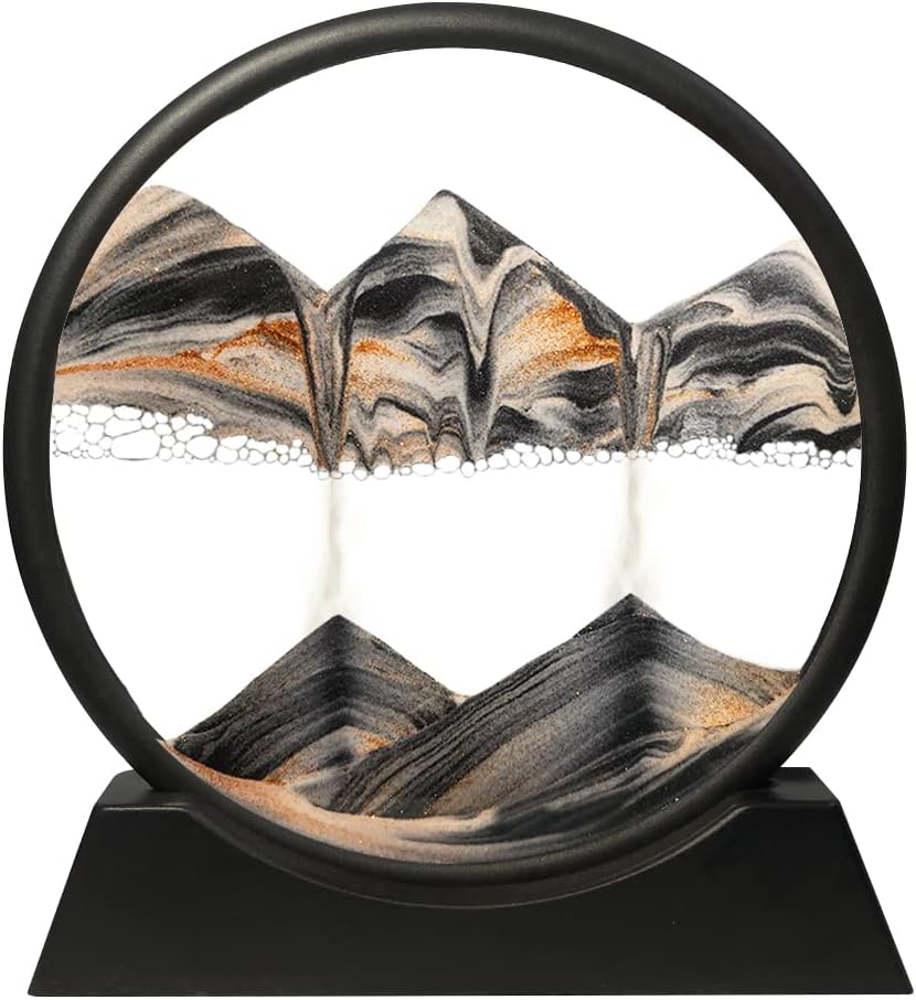 Muyan Moving Sand Art Picture Sandscapes in Motion Round Glass 3D Deep Sea Sand Art for Adult Kid Large Desktop Art Toys (Purple, 7 Inch)