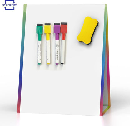 Scribbledo Table Top White Board Magnetic Easel for Kids Dry Erase Drawing Board Toddler Writing Tabletop Whiteboard with 6 Dry Erase Markers and 1 Eraser Included