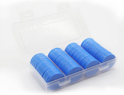 Set of 100 Opaque Plastic Learning Counters Mini Poker Chips Game Tokens with Storage Box (Black+White+Blue+Purple, 1 Inch)