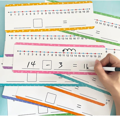 Lachilly Addition & Subtraction Number Line Dry Erase Cards Math Manipulatives Board for Kids Students Classroom Home Write and Wipe 3.46" x 10.5", 8Pcs for 0-10, 8Pcs for 0-20