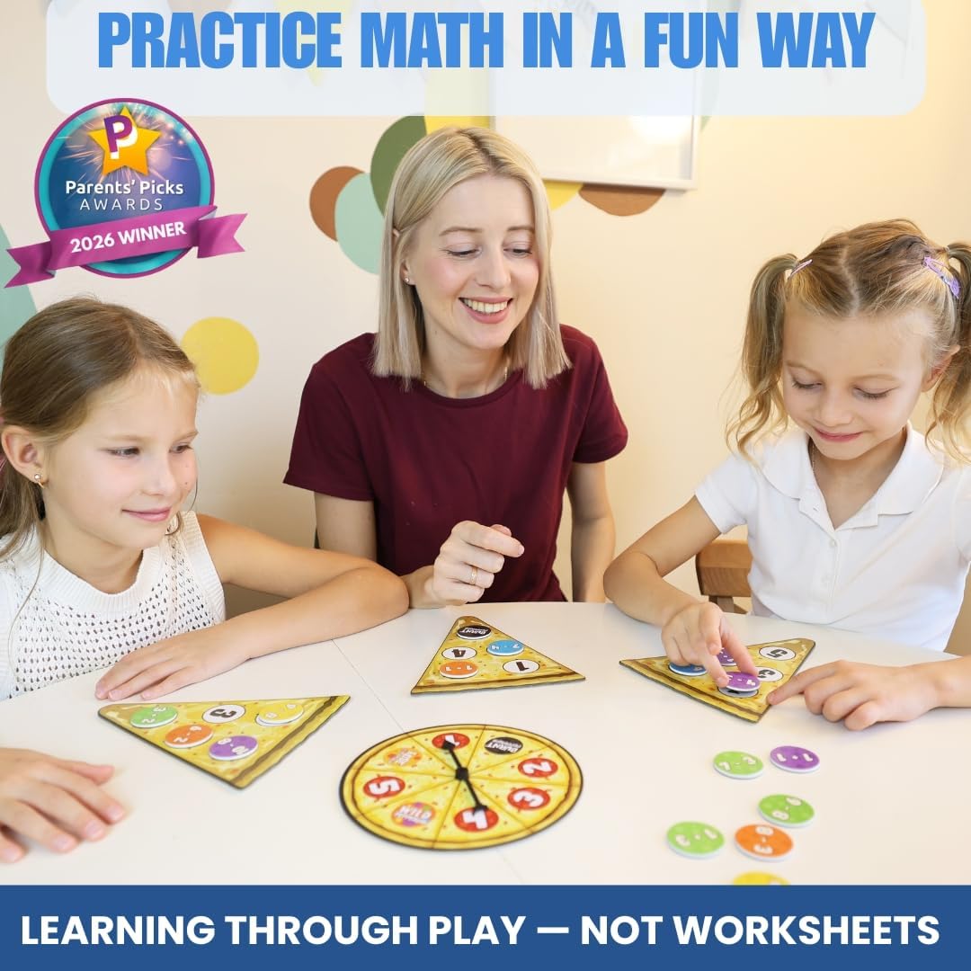 Matheroni Pepperoni Math Board Game - Addition & Subtraction for Kids Ages 5-8, Hunt & Solve Pepperonis - Pizza Themed Fun & Educational STEM Game, by Pidoko Kids