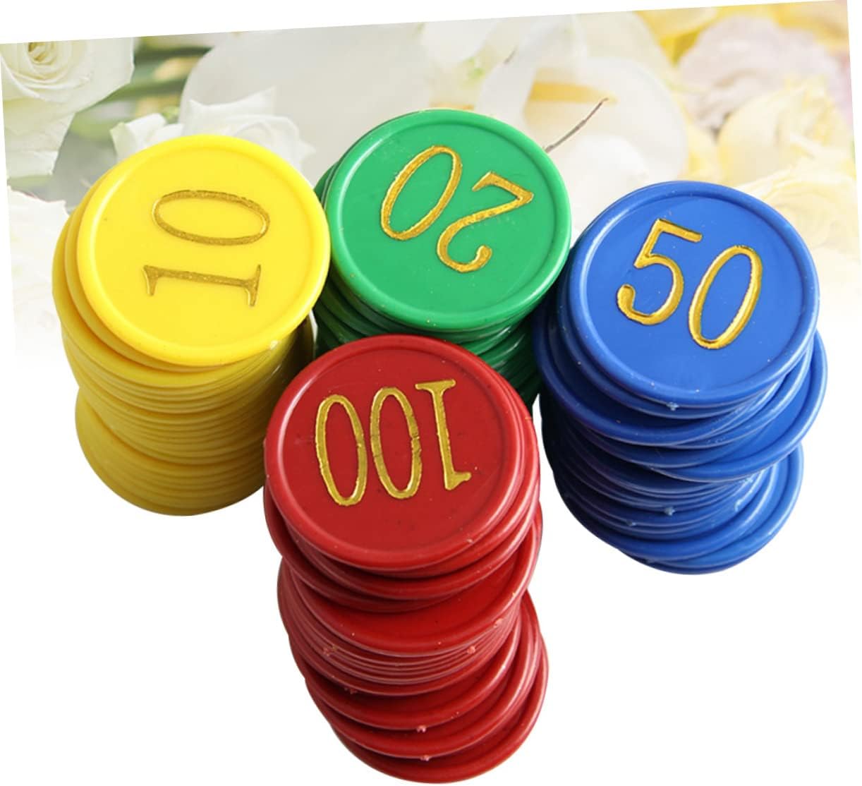 WOONEKY 80pcs Round Plastic Counting Chips for Math Learning Games Poker Slices Bingo Chips Game Supplies