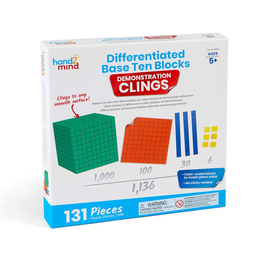 hand2mind Magnetic Demonstration Differentiated Base Ten Blocks Classroom Set, Magnetic Place Value Blocks, Counting Cubes for Kids Math, Base 10 Math Manipulatives Kindergarten Set (Set of 131)