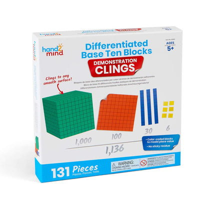 hand2mind Magnetic Demonstration Differentiated Base Ten Blocks Classroom Set, Magnetic Place Value Blocks, Counting Cubes for Kids Math, Base 10 Math Manipulatives Kindergarten Set (Set of 131)