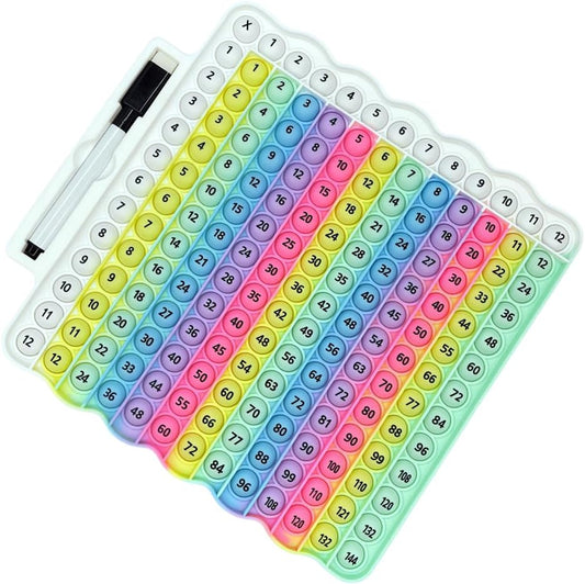 Multiplication Table Game pop Fidget Toys Educational Math Learning Board with Marker, Rainbow Colors, 12x12 Grid Multiplication Charts for Kids Multiplication Flash Cards
