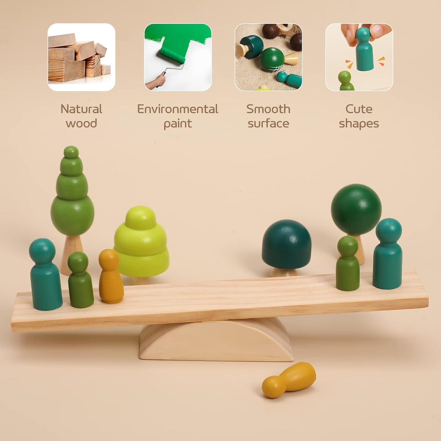 Promise Babe Wooden Baby Toys Balance Counting Toys Math Games Unfinished Wooden Peg Dolls Preschool Learning Educational Montessori Toys for Kids Toddlers