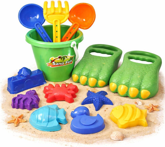 Liberty Imports 13 PCS Beach Sand Toys, Dinosaur Claw Hand Scoop Play Set with Bucket, Shovel Tools, Animal and Castle Sand Molds - Beach Sandbox Toys for Toddlers & Kids