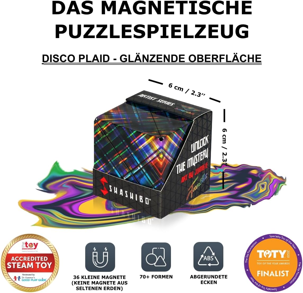 Shashibo Shape Shifting Box - Award-Winning STEM Fidget Toy with Ultra Strong Magnets - Puzzle Cube Transforms Into 100+ Shapes, Perfect Sensory Gift for Kids, Teens, and Adults (Glowquarium)