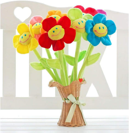 8PCS Artificial Plush Flower Bendable Curtain Buckle Tiebacks Birthday Wedding Party Durable Plush Daisy Flower Bouquet with Happy Smiley Face Gift for Kids Baby Girl Toddlers