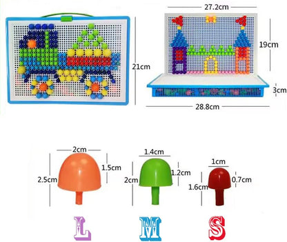 592Pcs Jigsaw Puzzle Mix Colour Mushroom Nails Pegboard Educational Building Bricks Creative DIY Peg Puzzle Toys 3D Games Birthday Christmas Party Gift for Kids Children Age Over 3 Years Old