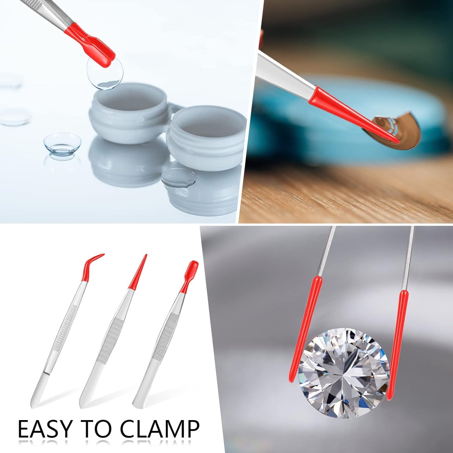 Honoson 3 Pieces Rubber Tipped Tweezers for Crafting Set - PVC Coated Flat, Straight & Bent Tips Stamps, Beads, Jewelry(Blue)