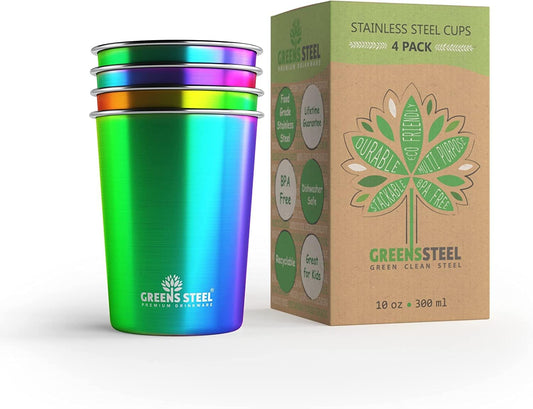 10oz Kids Cups – Stainless Steel Cups for Home, Party, Camping & Outdoor Activities – BPA Free, Unbreakable, Premium Stackable Metal Drinking Glasses for Children (4-Pack)