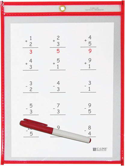 C-Line Reusable Dry Erase Pockets, 9 x 12 Inches, Assorted Neon Colors, 25 Pockets per Pack (40820)