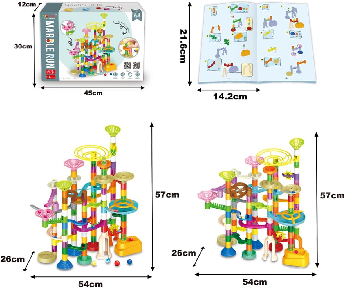Marble Run for Kids Ages 4-8-12-150pcs Sturdy Building Toys - Amazing Fun Valentines Boys Girls Gifts - Magic Tracks - Glow in The Dark - Mindware - Marbles for Kids