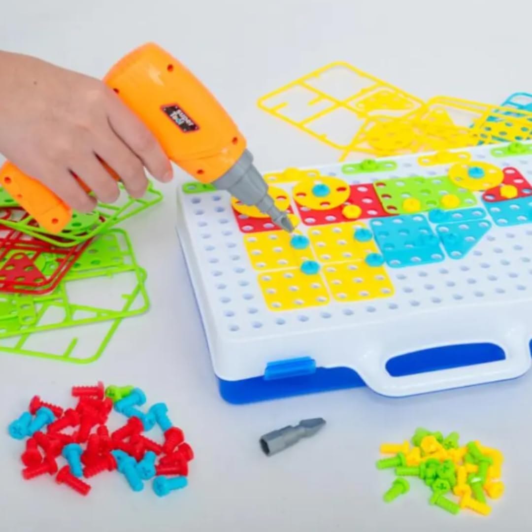 Panel Design and Drill Toy Set, 151 Pieces, Electric Drill Building Kit for Ages 3+ Great Gift for Kids