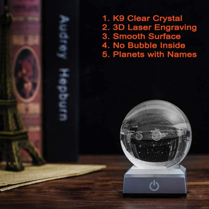 3D Solar System Crystal Ball with LED Touch Base,Solar System Night Light Lamp Gift,Indoor Figurine Lamps Light for Birthday,Christmas,Wedding,Graduation(8cm)