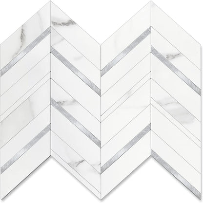 STICKGOO 10-Sheet Herringbone Tile Peel and Stick Backsplash, Beige Mixed Metal Gold PVC Stick on Backsplash, Self Adhesive Wall Tile for Kitchen and Bathroom