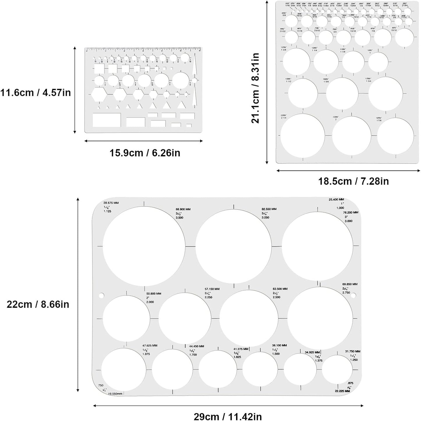 3pcs Circle Templates for Drafting - 3 Size Clear Stencils for Drawing Flexible Multifunctional Round Geometric Ruler Plastic Tracer Measuring Tool for Office School Building Formwork