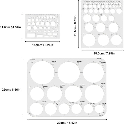3pcs Circle Templates for Drafting - 3 Size Clear Stencils for Drawing Flexible Multifunctional Round Geometric Ruler Plastic Tracer Measuring Tool for Office School Building Formwork