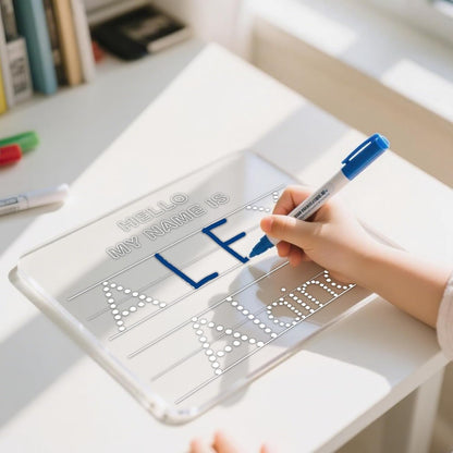 Personalized Name Practice Trace Board Custom Name Tracing Dry Erase Board Customized Rewritable Acrylic Alphabet and Number Handwriting Sign for Boys Girls School 5 * 7 inch