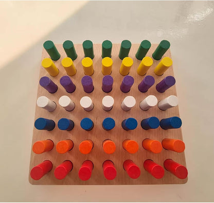 Montessori Wooden Cylinder Peg Set, Sensory Integration Training Fine Motor Toy for Toddlers 2-4 Years,B