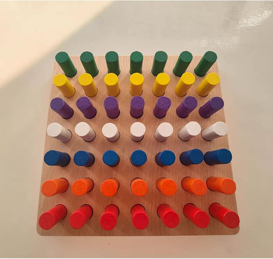 Montessori Wooden Cylinder Peg Set, Sensory Integration Training Fine Motor Toy for Toddlers 2-4 Years,B