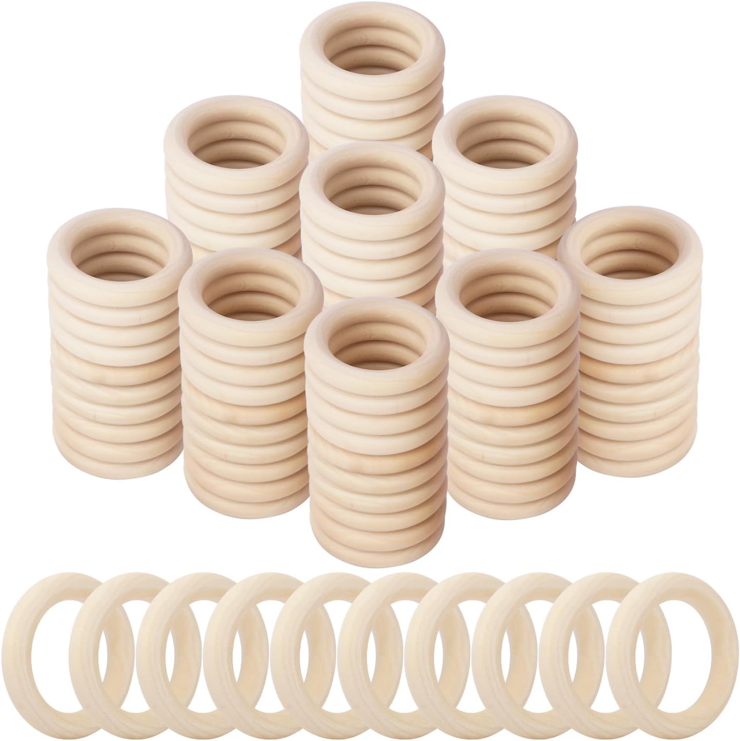 50 Pack 3.15 inch Unfinished Wooden Rings Natural, Wood Craft Rings for DIY Crafts, Jewelry Making, Macrame & Home Decor