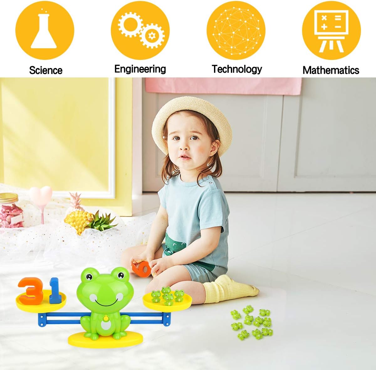 Aitbay Cool Math Game, Preschoolers Frog Balance Counting Toys for Boys & Girls Educational Number Toy Fun Children's Gift STEM Learning Age 3+ (63 PCS)