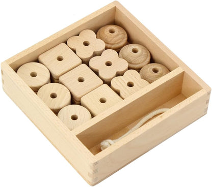 Kiddison Lacing Bead 27 Large Wooden Beads 1 Lace for Toddlers 2-4 – Large Wooden Threading & Stringing Toy with Tray – Fine Motor Skills Activity for Preschool & Occupational Therapy