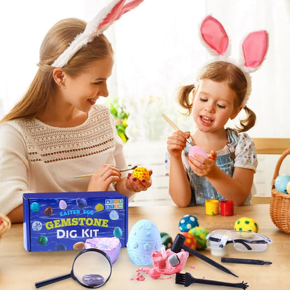 DIYDEC 3 Pack Easter Egg Dig Kit Real Gemstones Excavation Kit for Kids Easter Geology Toys Rock Digging Kit Easter Science Educational Gift for Boys Girls Easter Basket Stuffers Party Favor