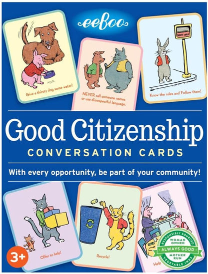 eeBoo: Good Citizenship Conversation Flash Cards, Encourages and Teaches Children How to Be Part of Their Community, Whether Family, School, or Planet, for Ages 3 and up