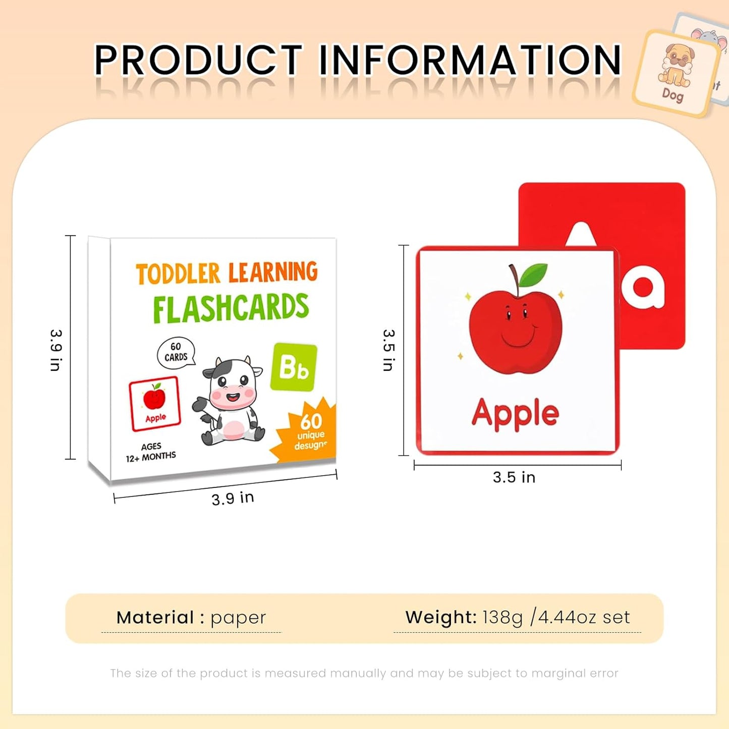 60-Pack Educational Learning Cards - 3.5 x 3.5in Alphabet, Shapes, Colors & Number Flashcards for Early Learning