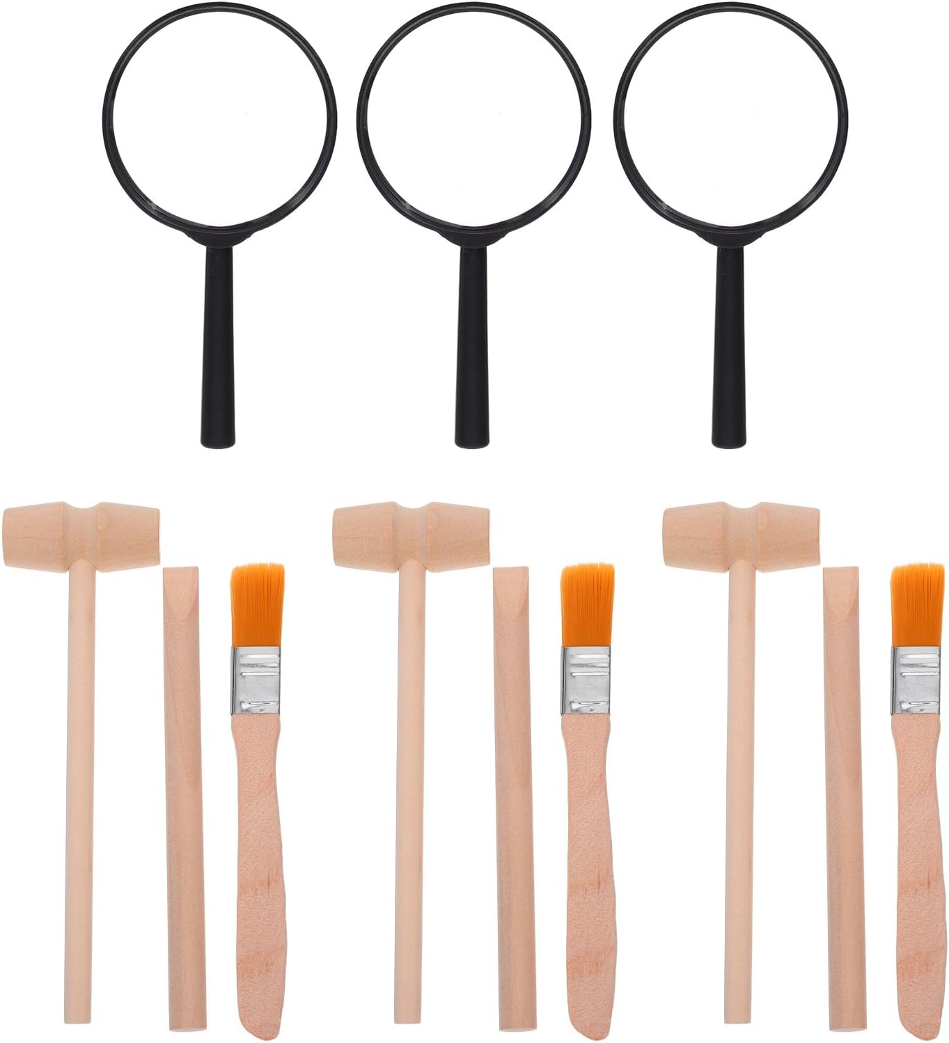 HOMSFOU 3 Sets Kids Dinosaur Dig Kit - Plastic Excavation Tools with Hammer, Chisel & Brush for Archaeological Learning & Dinosaur Digging Toys