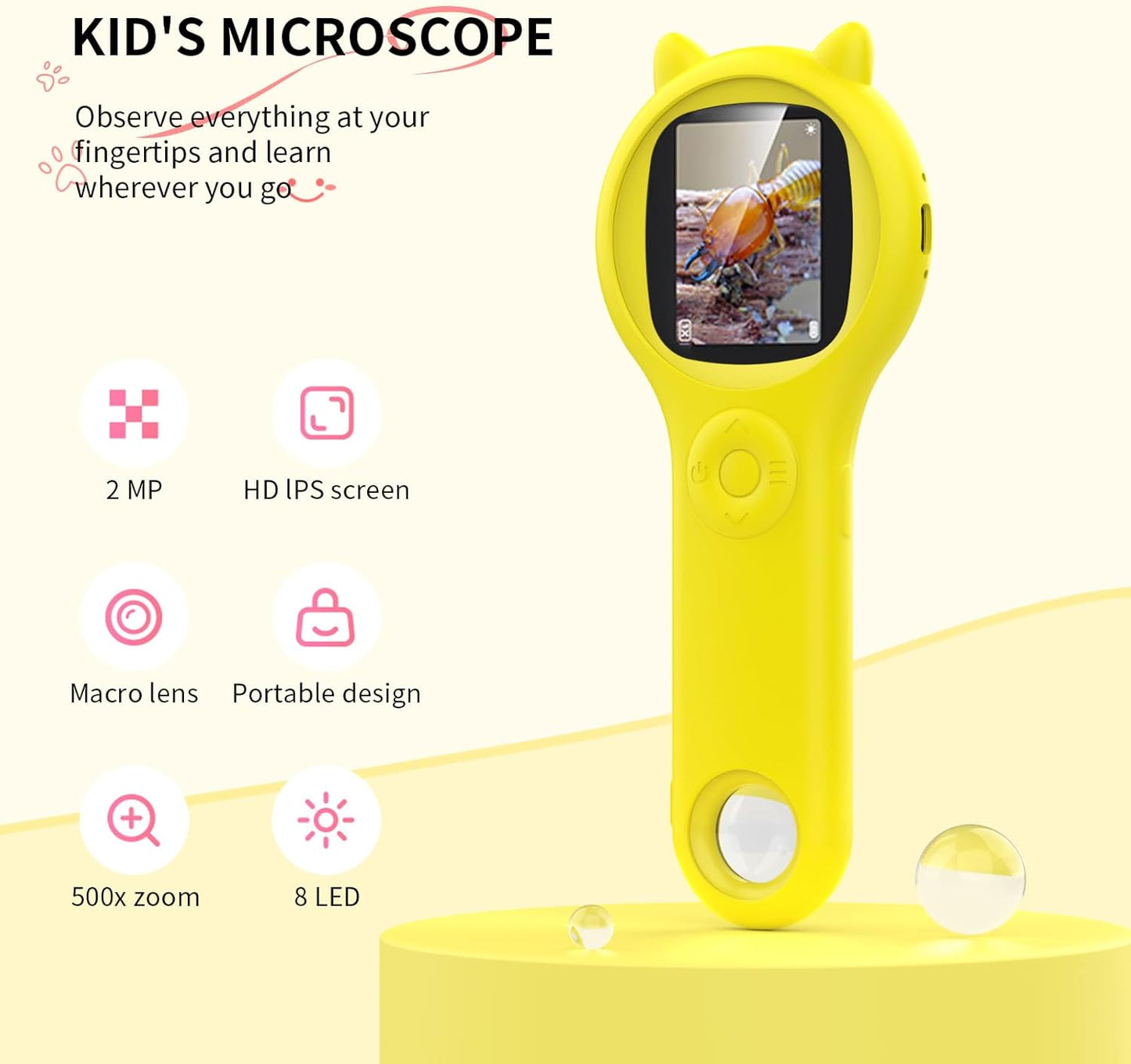 Microscope for Kids - Electronic Handheld Magnifying Glass for Children-STEM Outdoor Science Kit for Summer Travel & Camping Toy,Birthday Gifts Toys for 5-8 9-12 Year Old Girls（Purple）