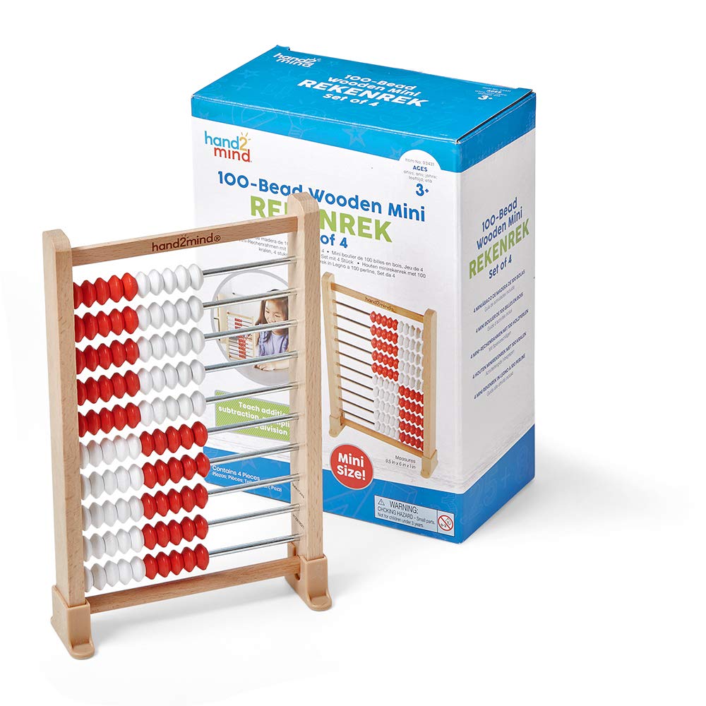 hand2mind Mini 100-Bead Wooden Rekenrek Abacus, Abacus for Kids Math, Wooden Counting Math Manipulatives, Bead Counters for Kids Math, Learn Counting and Numbers, Homeschool Supplies (Set of 1)