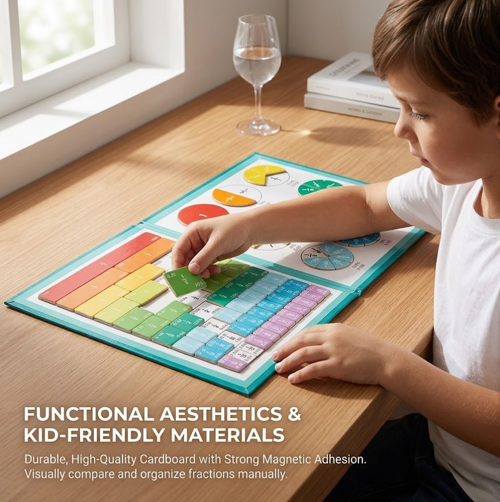 Magnetic Fraction Educational Puzzle,Fraction Manipulatives with Magnetic Fraction Tiles & Circles,Magnetic Fraction Book, Math Manipulatives Enhance Early Primary School Students Mathematical Skills