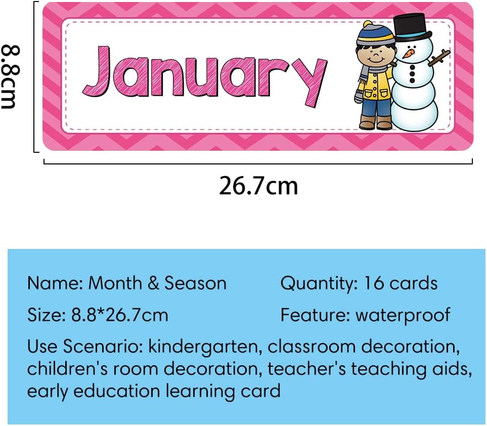 Lachilly 24 Pcs, 3 Themes Days of The Week/Seasonal/Months of The Year Flash Cards Subject Titles for Bulletin Board Headliners Classroom Decoration English Words