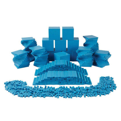 hand2mind Blue Plastic Base Ten Blocks Complete Classroom Set, Place Value Blocks, Counting Cubes, Math Blocks Kindergarten, Manipulative Kit for Mathematics for Elementary Teachers (Set of 161)