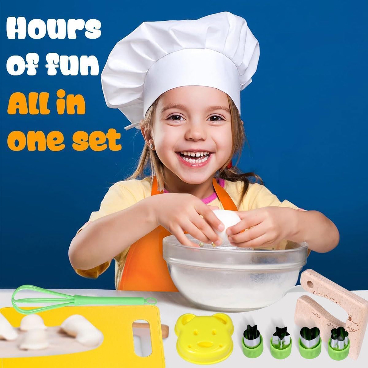 17 Pcs Kids Cooking Sets Real, Montessori Toddler Kitchen Tools, Kids Safe Knives for Ages 2-8