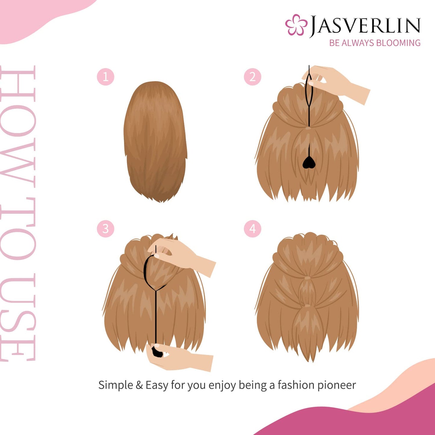 JASVERLIN Hair Beader Tool: Automatic Beads Loader for Braids, Ponytails, and Hair Threading Applicator Set (15 pcs, Black)