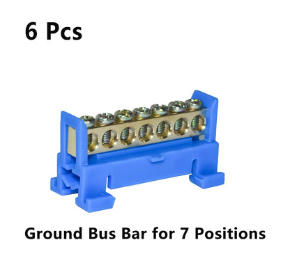 10 Positions Terminal Bus Bar Block 6 Pack Brass Wire Screw for Car Boat Marine Ground Power Distribution Grounding Electrical Bars Strip Block for 12V-110V, Blue
