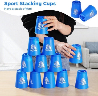 yeesport 48 PCS Sport Stacking Cups with Horse Pattern, Sport Training Game for Challenge Competition, Plastic Stacking Cups, Classic Family Game for Youth and Adults, Red+Blue+Green+Yellow