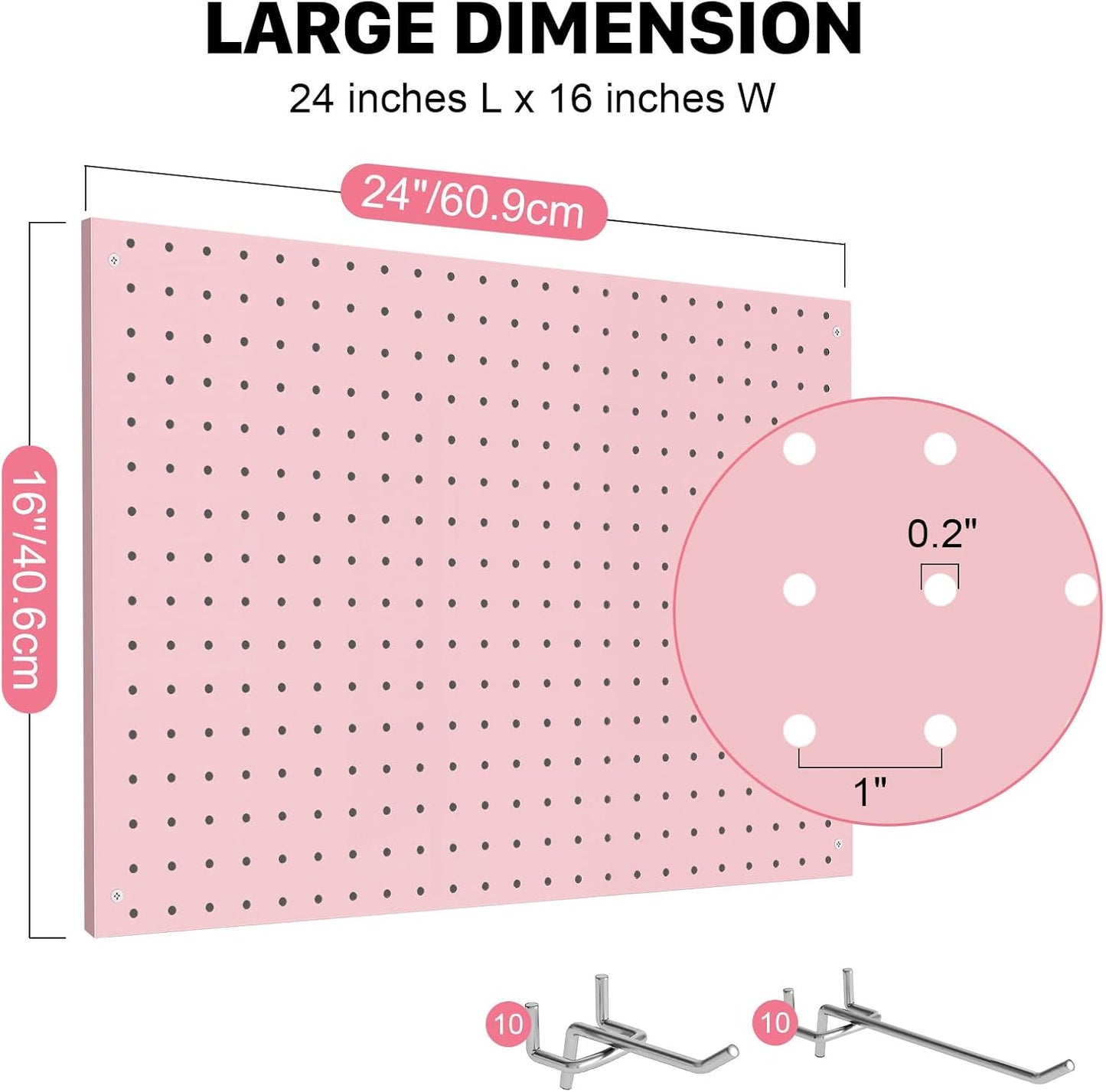 Peg Board, 2 Pack Metal Pegboard Panels Pink Pegboards Wall Organizer with Frame Large Heavy Duty Peg Board with Hooks for Walls Home,Garage Tool Storage,Office Organization,Kitchen 24”×16”